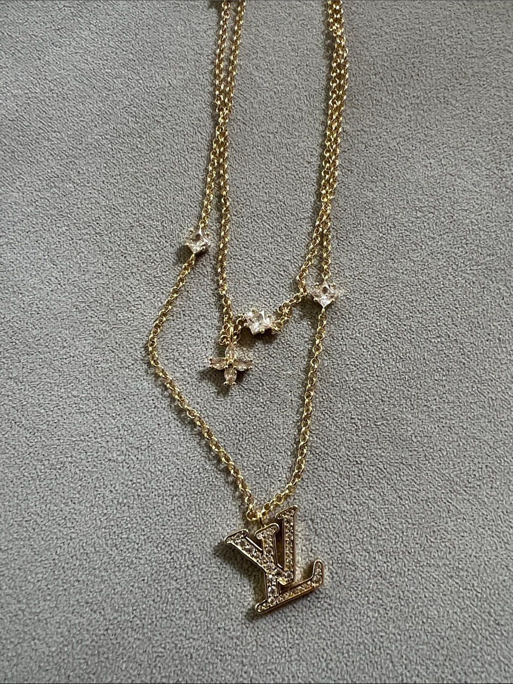 Designer inspired Double-Layer Gold Monogram Pendant Necklace - Picture 3 of 4